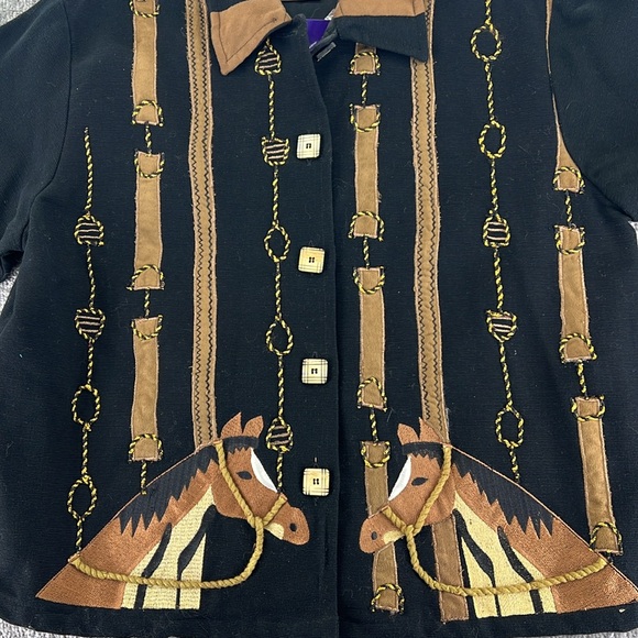 NWT Dont Mess With Texas Button Up Blazer Jacket Black Horse Equestrian Womens M - Picture 2 of 12